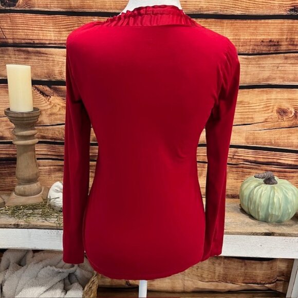 Ann Taylor Loft Women's Red Ruffled Boatneck Bow Top Size S - Picture 2 of 13